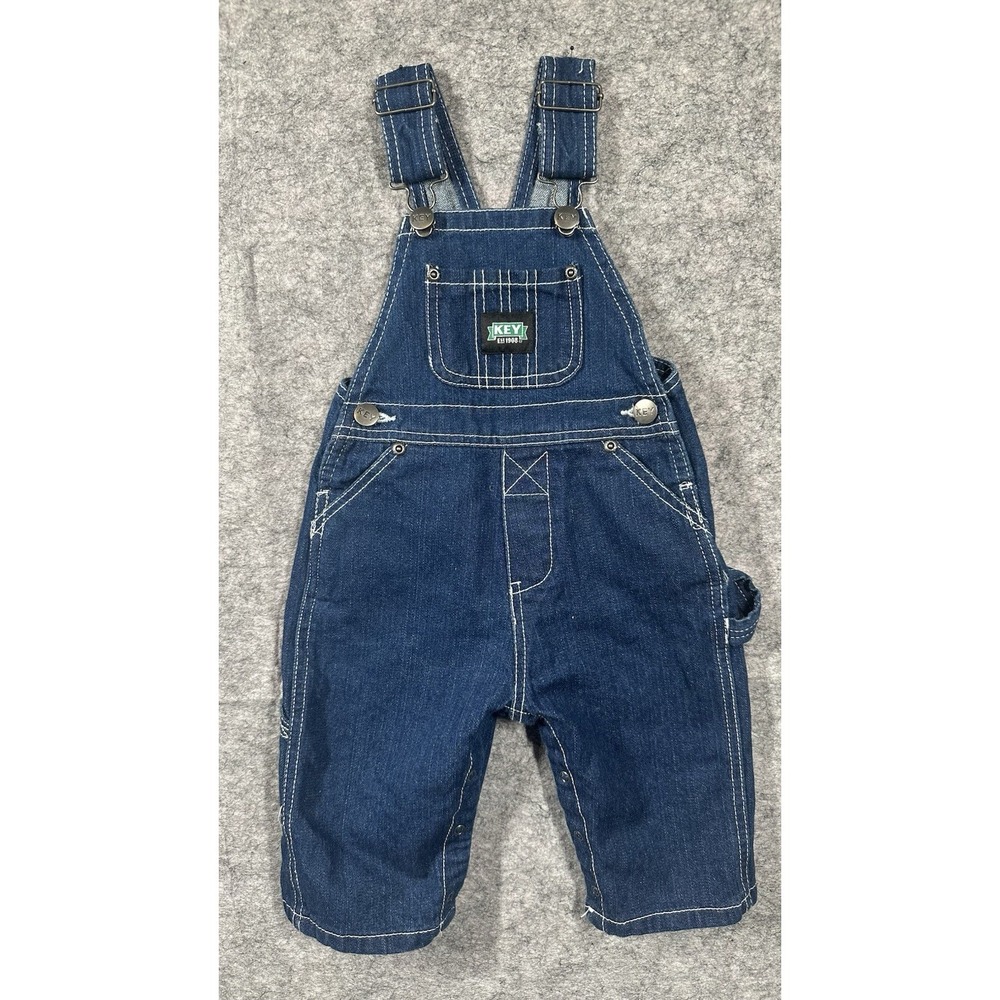 Key Baby Bib Overhalls Size 9 Months Snap Legs Blue
